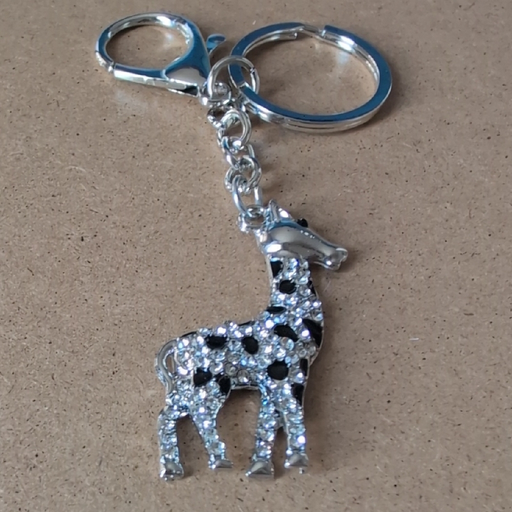 Sparkling Silver Giraffe Keychain Bag Charm